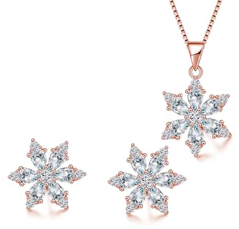 Glintara Silber Schmuck Set Weihnachten, 925 Sterling Silber Schneeflocke Halskette & Ohrstecker Set, 45cm Silberkette mit Anhänger & Silber Ohrstecker Set mit Zirkon, Weihnachts Schmuckset für Damen