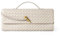 Joryin Gewebte Geldbörse für Damen, Abend-Clutch, gewebtes Leder, Umhängetasche, Wildleder-Geldbörse, formelle Abendtasche, Muschelweißes gewebtes Leder und Wildleder