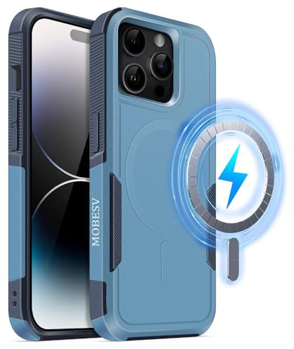 MOBESV Magnetisch Hülle für iPhone 14 Pro Max 6,7 Zoll, Handyhülle kompatibel mit MagSafe, Matte Stoßfeste Cover, Seeblau