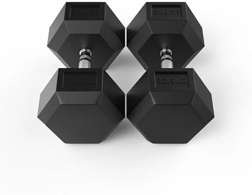 Strongway Hex Dumbbells Set Rubber Coated Cast Iron Weights 2.5KG - 35KG - Gym Strength Training Weight Lifting Equipment Exercise Men Fitness (2 X 32.5KG)