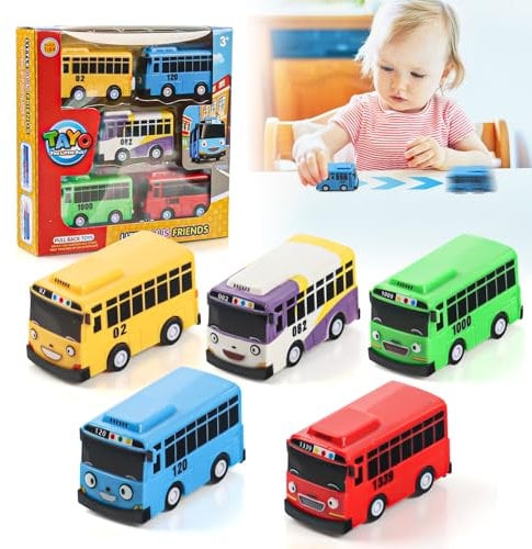 Gxhong Mini Bus Auto, 5Pcs Kleiner Spielzeugauto, 7cm Kinder Aufziehauto, Bunter Bus, Mini Auto Gastgeschenke Mit Haken, für Jungen Mädchen Geburtstags Geschenke