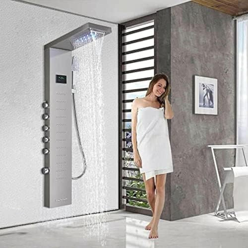 CWZZWS Panneau de Douche Lumineux LED, Tour de Douche à Pluie, Pomme de Douche avec Jets massants, système corporel