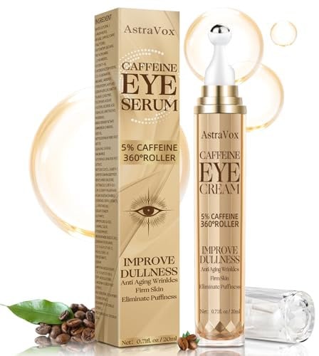Serum Creme Yeux à La Caféine, Crème Contour Des Yeux De 20 Ml, Crème Anti Cernes Et Poches, Serum Yeux Boule De Massage à 360 °, Élimine Efficacement Les Rides, Convient Aux Hommes Et Aux Femmes