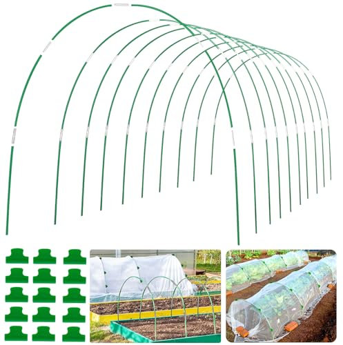 WYRJXYB 60pcs Greenhouse Hoops for Raised Beds Netting-40 Clip, 2.4M Garden Stakes Hoops Grow Tunnel for Row Cover, Adjustable Rust-Free Fiberglass Garden Bed Plant Hoop Support DIY Frame for Outdoor