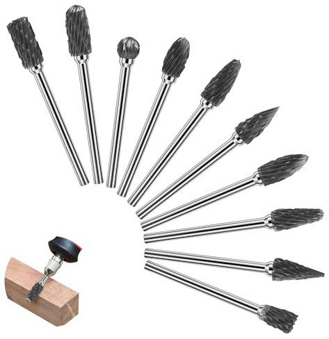 Chiluxendo Fraise Metal pour Perceuse, 10 Pièces Jeu de Fraises Rotatives, Fraise Carbure avec 3mm Tige, Petite Fraise a Meuler, Fraise À Métaux en Acier au Tungstène, pour Gravure, Polissage et Perça