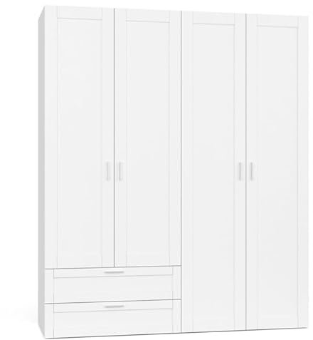 IDMarket - Armoire 4 portes VITO blanc penderie 160 cm avec 2 tiroirs et étagères