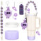 Estefanlo 7 Stück Stanley Cup Zubehör Set, Inklusive Wasserflasche Griff Riemen, Siliocne Becher Stiefel, Silikon Strohhalm Abdeckung, Stanley Cup Accessories für Stanley Cup 800ml -1100ml (Lila)