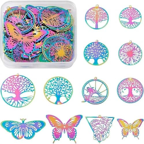 Ciondoli a Farfalla in Acciaio Inossidabile Arcobaleno all'Ingrosso, Albero della Vita, 48p-Default