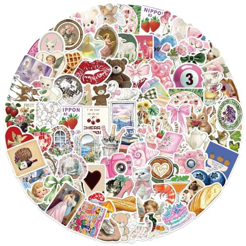 Ästhetisches Sticker-Set Y2k Aufkleber für Frauen,Erwachsene, Kinder,Teenager Wasserfeste Aufkleber für Laptop Scrapbook Handy Journal Tasse Skateboard Planner Snowboard Koffer Fahrrad Notebook