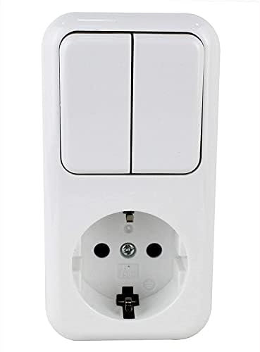 Base schuko con doble interruptor de superficie, ideal para controlar la energía de múltiples dispositivos en hogar u oficina.