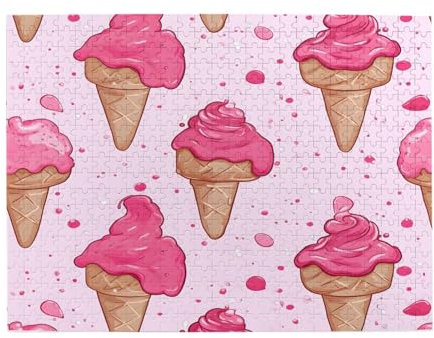 Mexpekil 500 Pieces Jigsaw Puzzles Pink Ice Cream Pattern Puzzles For Adults, Wood Puzzle Educational Game Jigsaws Gift For Men Women Mother Father