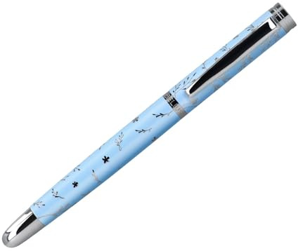 BELIUS Schöne Feder aus Aluminium in himmelblau, silberfarbenes Design, geprägte blaue Tinte, Designer-Box.