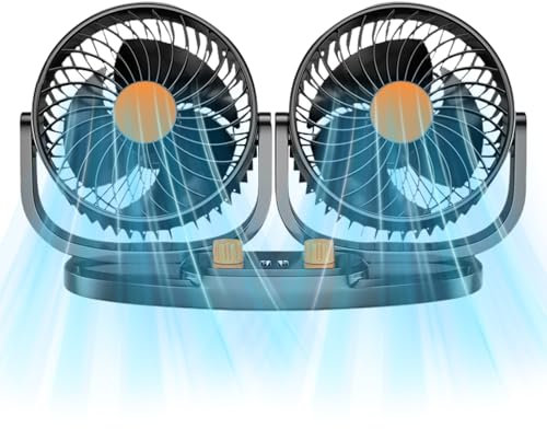 Ventilatore per auto portatile, ventilatore per auto USB | Ventilatore da tavolo USB a doppia testa 24V | Dispositivo di raffreddamento regolabile, design a basso rumore, soffiaggio domestico con un