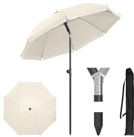 WOLTU Ombrellone da Giardino φ175cm, Ombrellone da Spiaggia con Protezione UPF 50+, Portatile Regolabile in Altezza e Inclinazione, Borsa per Trasporto, per Balcone/Giardino/Spiaggia, Beige