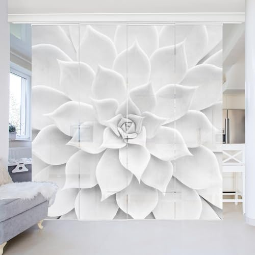 micasia Schiebegardine halbtransparent 60er Paneel Klett Muster Textil lichtdurchlässig - Pflanzen Modern Flächenvorhang schwarz Weiss Wohnzimmer Schlafzimmer 1378 (240x250 cm - 4er Set)