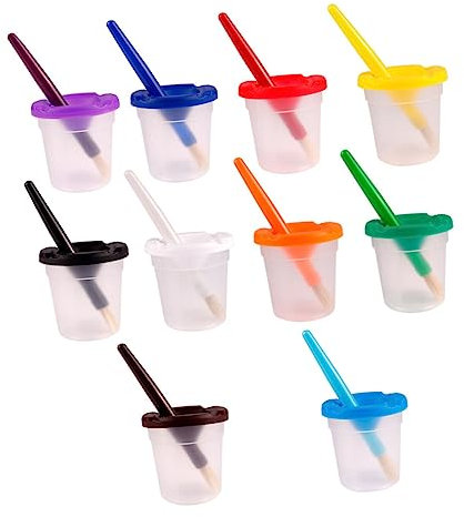 OSALADI 10juegos Vasos De Pintura Antiderrames Con Pinceles y Accesorios Para Niño Niña Para Limpieza De Pinceles y