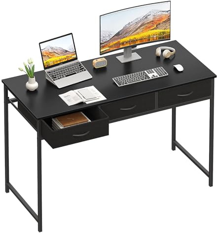 WOHOMO Computer Desk with 3 Drawers, 47.2 Inch Bedroom Desk with Storage, Home Office Desk for Room Spaces, Modern Work Writing Study Tables, Black
