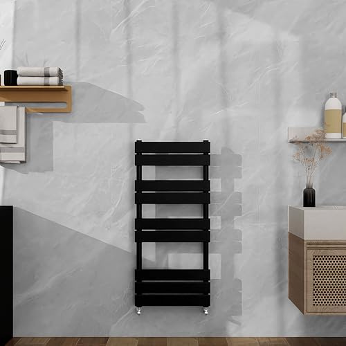 SLINE SANITARY 1000x450mm Black Heated Towel Rail Flat Panel Bathroom Central Heating Ladder Radiator