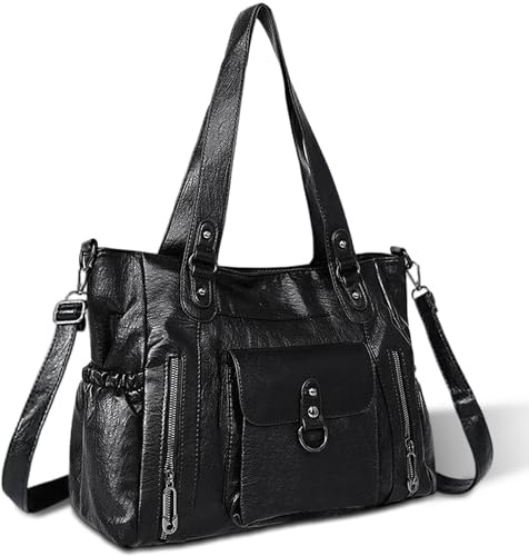 Gluckstar Damen Handtasche, Shopper Tasche, Umhängetasche PU Leder | Mittelgroße Vintage Schultertasche Mit Verstellbarem Riemen, Wasserabweisendes Design Für Büro, Alltag, Shopping Und Reisen