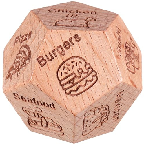 Kisangel Wooden Food Decision Cube for Boxwood with Clear Engraved Food Icons Smooth Finish Prop for Fun Romantic Game Night and Unique Valentine