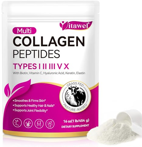 Collagen Peptide Powder,16 oz (41 Servings)-Hydrolyzed Collagen, Hyaluronic Acid Power,Grass Fed Collagen Supplements for Women and Men, Non GMO
