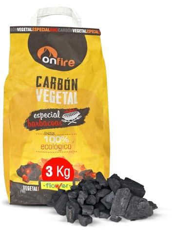 FLOWER Carbon Barbacoa Vegetal 100% Natural 3 KG | Carbón Barbacoas, Parrilas y Chimeneas Sin Humo, Sin Aditivos Químicos Ni Minerales | Alto Poder Calorífico y Duradero | Encendido Rápido y Fácil
