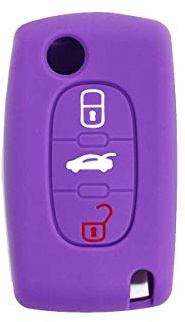 Coque de Silicone Cover Clé pour Télécommande Peugeot 106 107 206 207 307 308 407 408 409 607-3 Boutons (Violet)