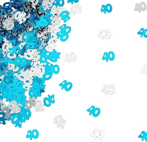 40th Birthday Confetti 14g - Blue & Silver Metallic Foil Table Scatter Sprinkles, Number 40 Party Decorations for Birthday Tables, Cards, Invitations, Gift Bags and Celebration Décor