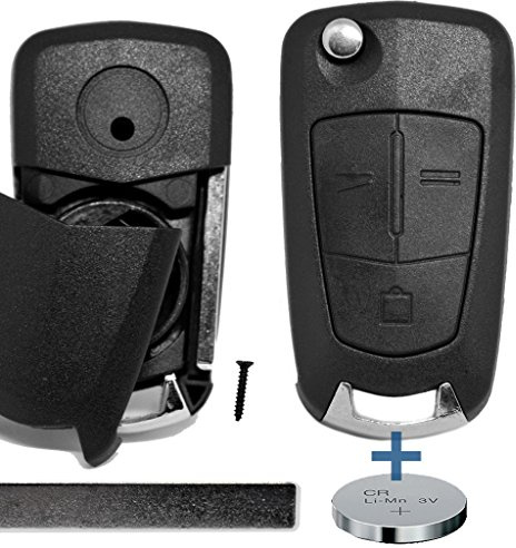Klapp Schlüssel Gehäuse Funkschlüssel Fernbedienung Autoschlüssel 3 Tasten Rohling HU100 + Batterie kompatibel mit Opel