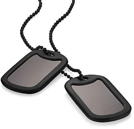 Flongo Gravur Herren Anhänger Halskette Kette, Schwarz Herrenkette Kostenlose Gravur doppelte Militärische Erkennungsmarken Armee Stil Dog Tag Erkennungsmarke Herren Männer