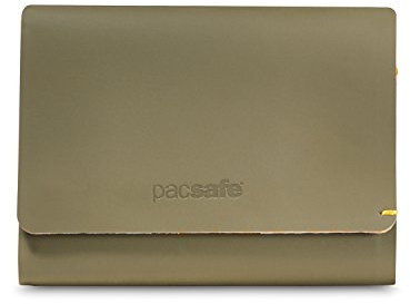 Pacsafe RFIDsafe TEC Trifold Wallet für bis zu 10 Kreditkarten, 2 Easy Access Steckfächer, Portemonnaie mit Anti-Diebstahl Schutz, dünner PU Geldbeutel, Braun/Utility