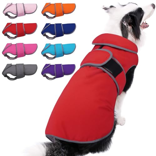 MIGOHI Hundemantel, reflektierend, wasserdicht, mit Fleece gefüttert, Stormguard, Rot, M