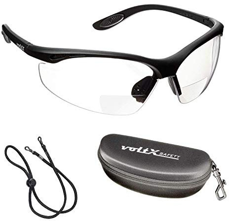 voltX CONSTRUCTOR BIFOKALE Schutzbrille mit Lesehilfe (KLAR +3.5 Dioptrie) CE EN166ft, Sportbrille für Radler enthält Sicherheitsband, Anti Fog UV400 Linse