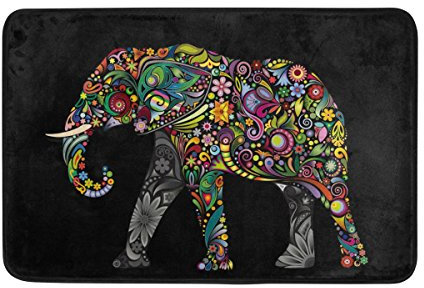 Use7 Fußmatte / Fußmatte, Motiv: indischer Elefant, für Innen- und Außenbereich, 60 x 40 cm, Schwarz