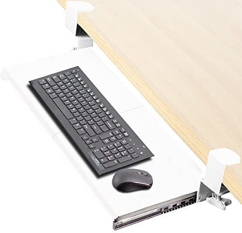 VIVO Large Keyboard Tray Under Desk Pull Out with Extra Sturdy C Clamp Mount System, 27 (33 Including Clamps) x 11 inch Slide-Out Platform Computer Drawer for Typing, White, MOUNT-KB05W…