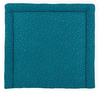 KraftKids Wickelauflage in Musselin goldene Punkte auf Petrol, Wickelunterlage 75x70 cm (BxT), Wickelkissen