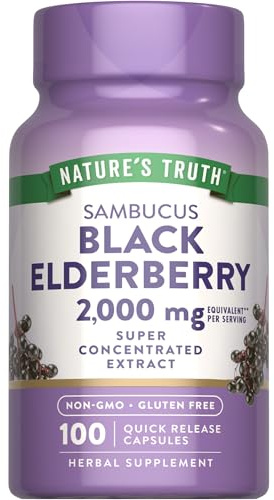 Nature's Truth Black Elderberry Capsules | 100 Count | Super Concentrated Sambucus Extract | Non-GMO and Gluten Free Supplement