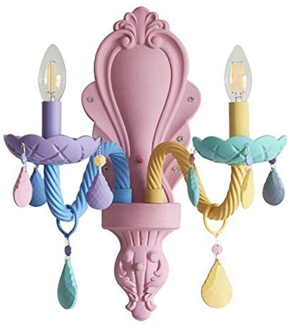 Modern Genuine K9 Crystal Decorative Wall Light Fixture in Macaron Colour Palette for Dining or Living Room, Bedroom, Kids Room – Available 2 Arms Design