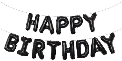 Ponmoo Folie Luftballons Happy Birthday Banner Kit - Schwarz, Party Dekorationen Ballons, Geburtstagsparty Folienballons Gute zum Geburtstag für Erwachsene Kinder