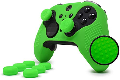 Foamy Lizard Elite Series 2 Noppengriff-Schutzfolie für Xbox One Controller, schweißfreies Silikon, flache Anti-Rutsch-Stollen + 8 QSX-Elite Daumengriffe, Grün