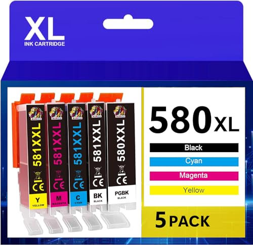 AUBEN PGI-580 CLI-581 XXL Patronen Ersatz für Canon 580 581 Druckerpatronen Kompatibel für Canon Pixma TS705 TS6350 TR8550 TS8350 TS9550 TR8500 TS8351 TS6150 TS6250 TS8150 TR7550 TS8250 TS6251 (5PK)