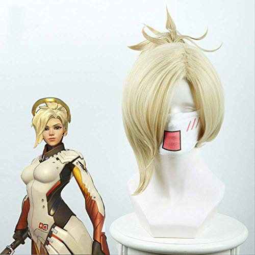 Overwatch Angel Mercy Yellow Tiger Mouth With Single Pony Tail Cospaly Wig