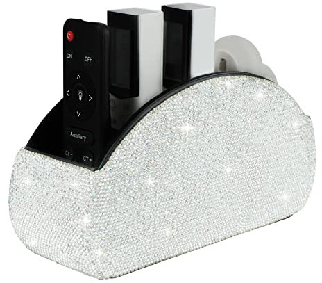 Fernbedienungshalter, Organizer, Tisch, Schreibtisch, Leder, Fernbedienung, Organizer, mit 5 geräumigen Fächern, Bling Kristall, luxuriös, handgefertigt