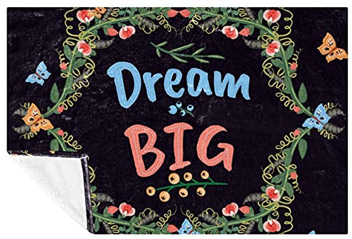 BestIdeas Lila Zitat Dream Big Prints Weich Warm Gemütliche Decke Überwurf für Bett Couch Sofa Picknick Camping Strand 150 × 100 cm