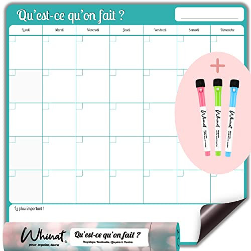 Tableau Magnetique Frigo Mensuel QU'EST-CE QU'ON FAIT ? - Planificateur familial de votre mois pour To Do List/Taches Menageres/Examens - Planning/Organisateur magnet pour votre cuisine !