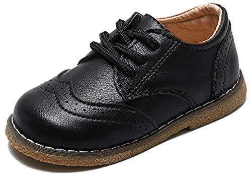 Panegy Scarpe Stringate Basse per Bambini Sneakers Casual in PU Pelle Scarpine Brogue Elegante Scarpette Bimba Tinta Unita Nero EU 25/Etichetta 27