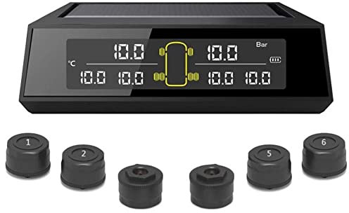 TPMS Reifendrucküberwachungssystem, Reifendruck Kontrollsystem, Solar/USB-Aufladung Echtzeit-Display-Reifendruck Und Temperatur Für 4-6 Reifen RVS Truck-Anhänger (0-8 Bar)