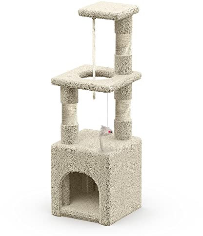 VOUNOT® Árbol Rascador para Gatos, Poste Rascador Estable para Gatos Pequeños con Nido, Plataformas, Cuerda de Sisal y Jueguete para Gatos, 88cm, Beige, L