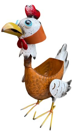 Ablerhome Decor Standing Chicken Plant Pot Ornament Animal Garden Sculpture Flower Planter Ornament New Gift (Brown Hen)