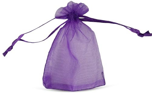 WedDecor 100pcs Organza Gift Bags, 7cm X 9cm Purple Small Organza Bags Wedding Favour Jewellery Pouches Drawstring Candy Mesh Pouches for Small Gifts, Christmas, Wedding Party Supplies
